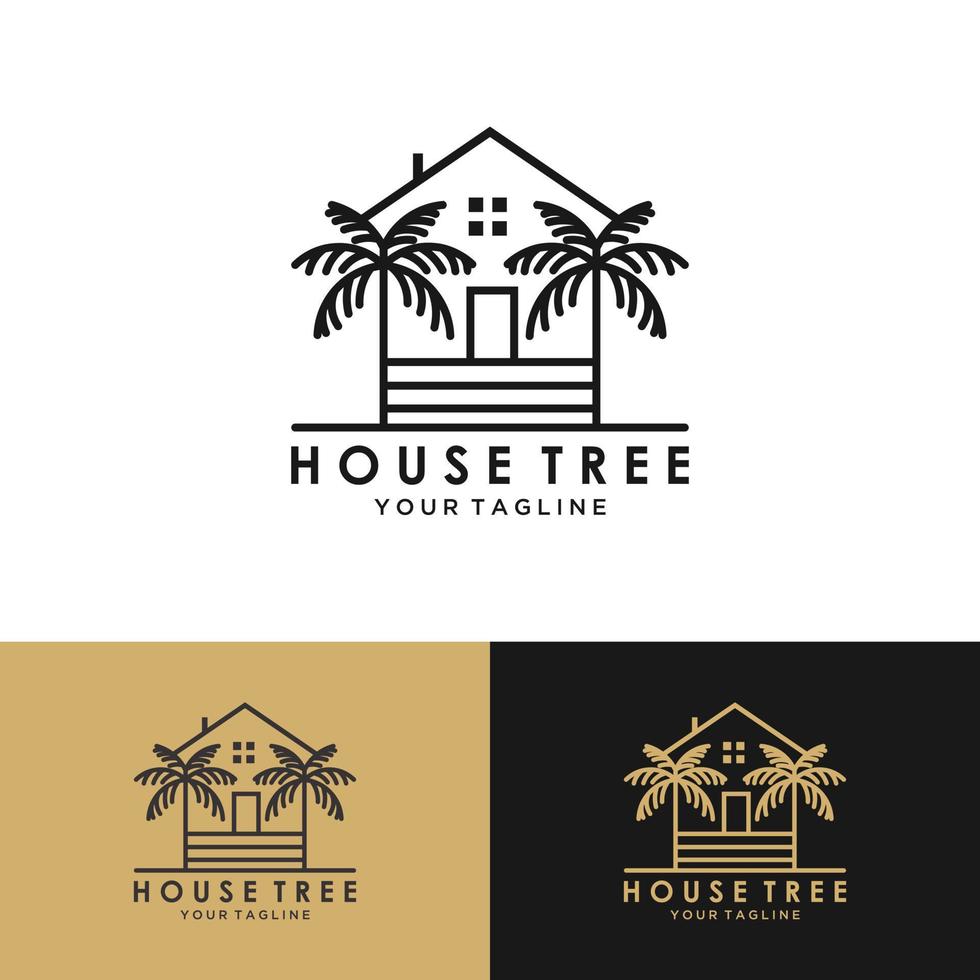 palm tree house logotyp vektor ikon illustration