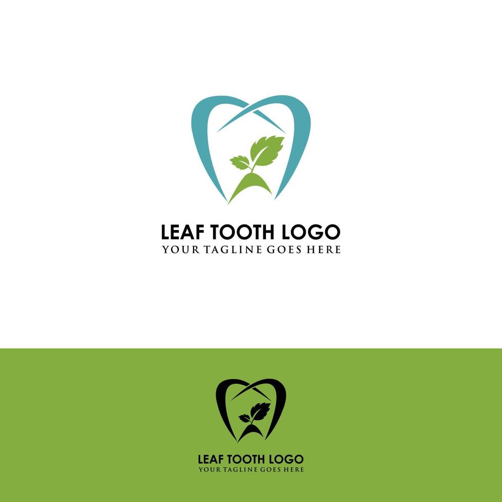 natur dental blad logotyp tand tänder kontur linje vektor ikon