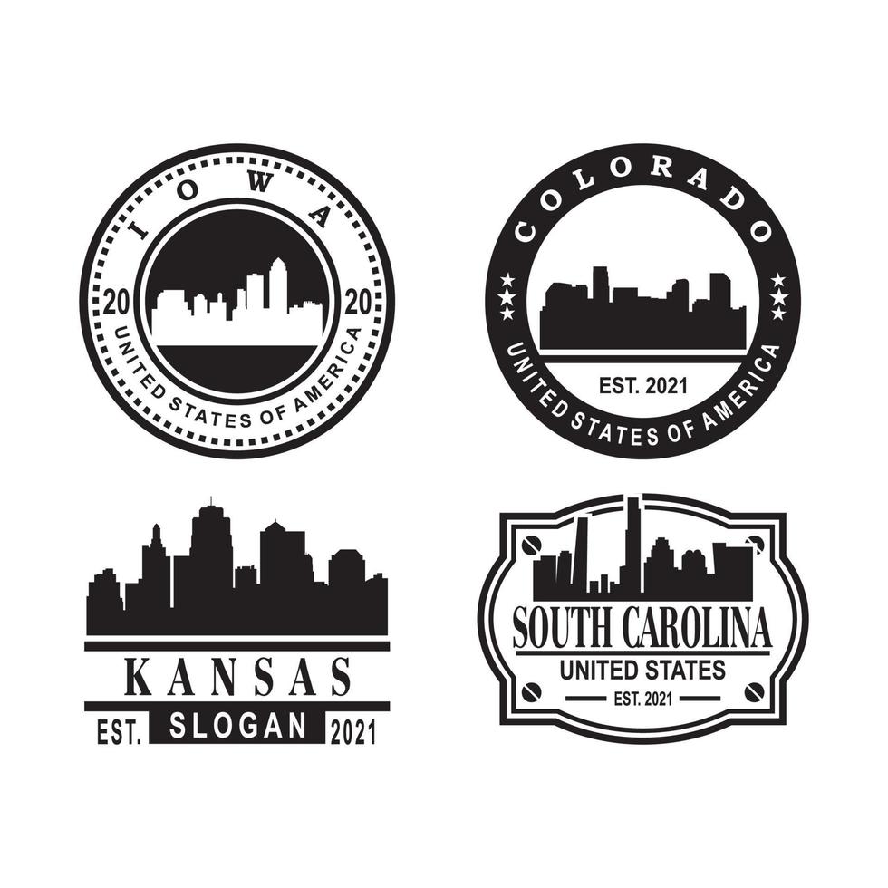 iowa, colorado, kansas och south carolina skyline silhouette vektor logotyp