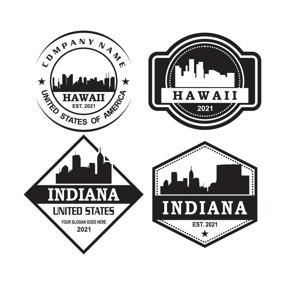 hawaii och indiana skyline silhuett vektor logotyp