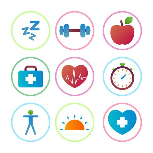 Hälsosam livsstil platt ikoner vektor