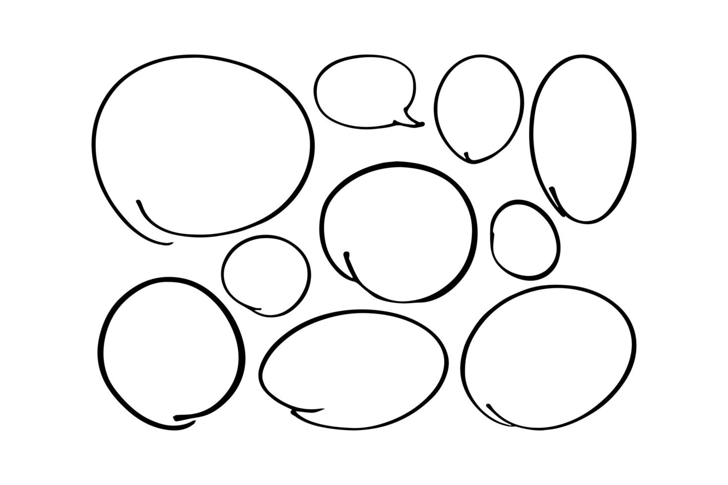 ställa in handritade ovaler, penncirklar. cirkel för att markera text. vektor illustration.