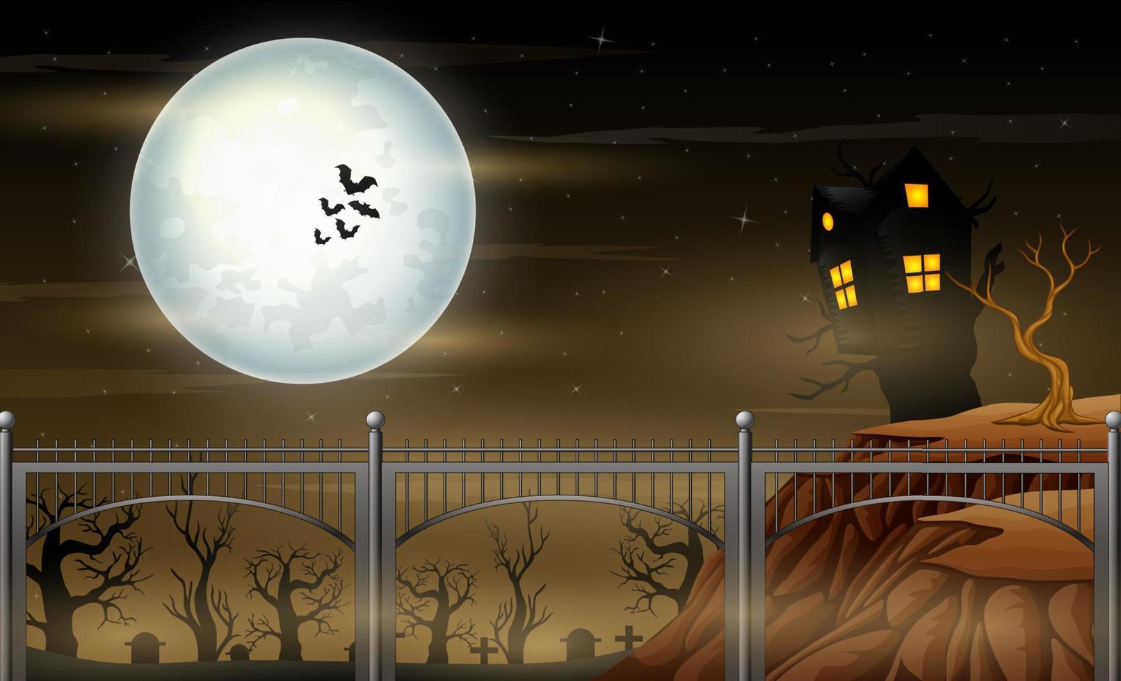 brücke und mondschein halloween-nachtlandschaft vektor