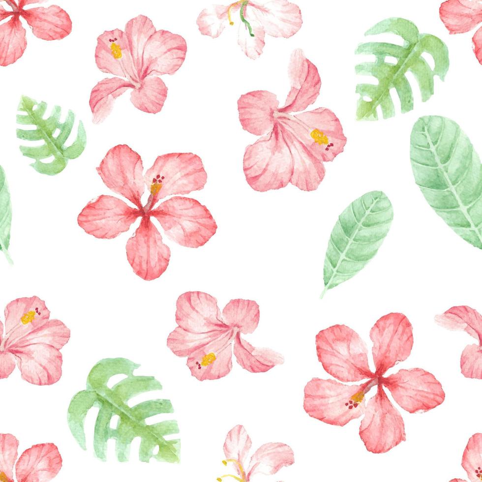 akvarell hand rita sommarröd hibiskus blomma seamless mönster för fabricac eller papper vektor