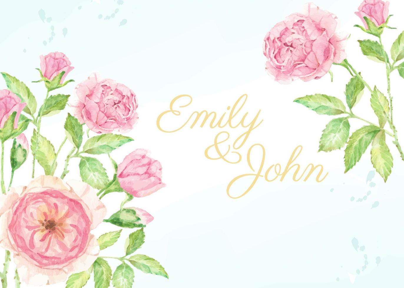 akvarell rosa ros blomma gren bukett bröllop inbjudan kort bakgrundsmall vektor