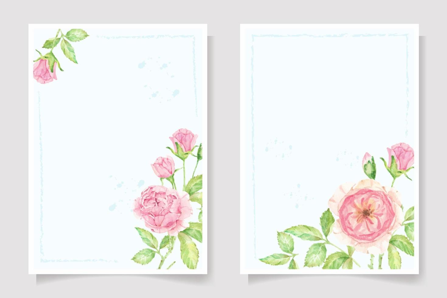 aquarell rosa rose blume zweig blumenstrauß hochzeit einladungskarte vorlage sammlung vektor