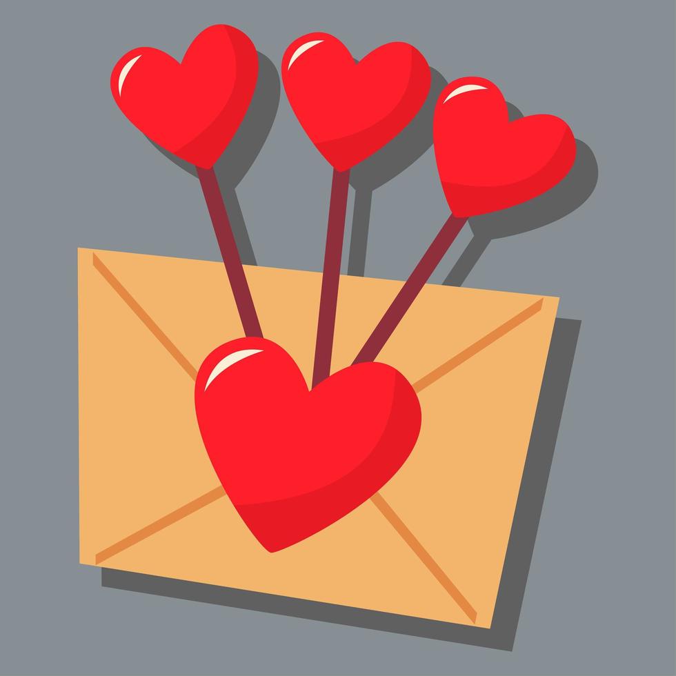 ett brev med ett hjärta och karamell på en pinne i form av hjärtan. vektor