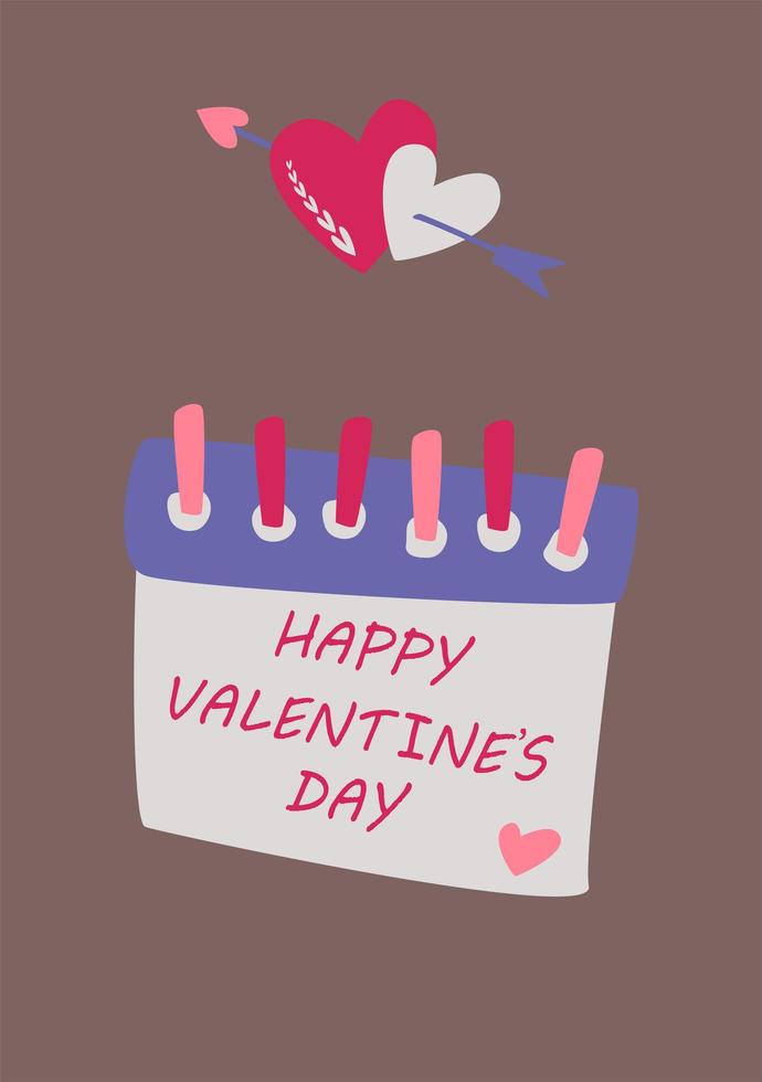 Happy Valentinstag Kalender. Vektorbild im Boho-Stil. vektor
