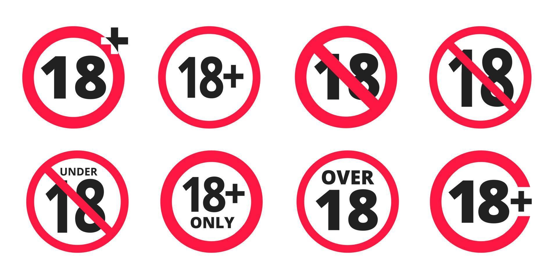 Unter 18 Jahren verbotene runde Symbolzeichen-Vektorillustration. achtzehn oder ältere Personen Inhalt für Erwachsene 18 plus nur Bewertung isoliert auf weißem Hintergrund. vektor