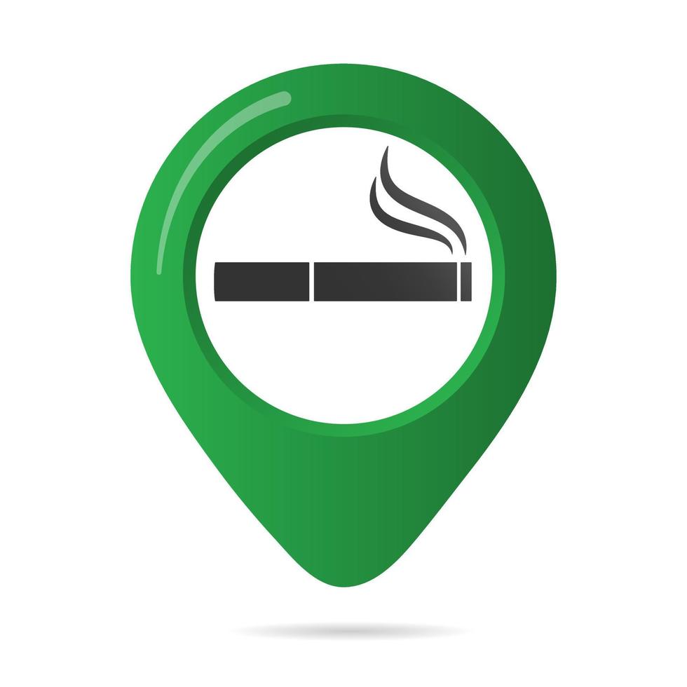 röka området markör karta pin ikon tecken med platt design lutning cigarett i den gröna cirkeln. symbol för rökområdet i kartapparna isolerad på vit bakgrund vektor