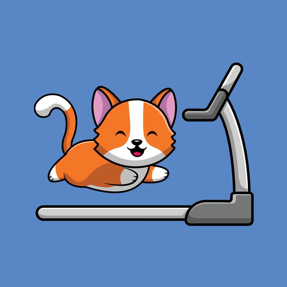 söt katt kör på löpband tecknad vektor ikonillustration. djur sport ikon koncept isolerade premium vektor. platt tecknad stil