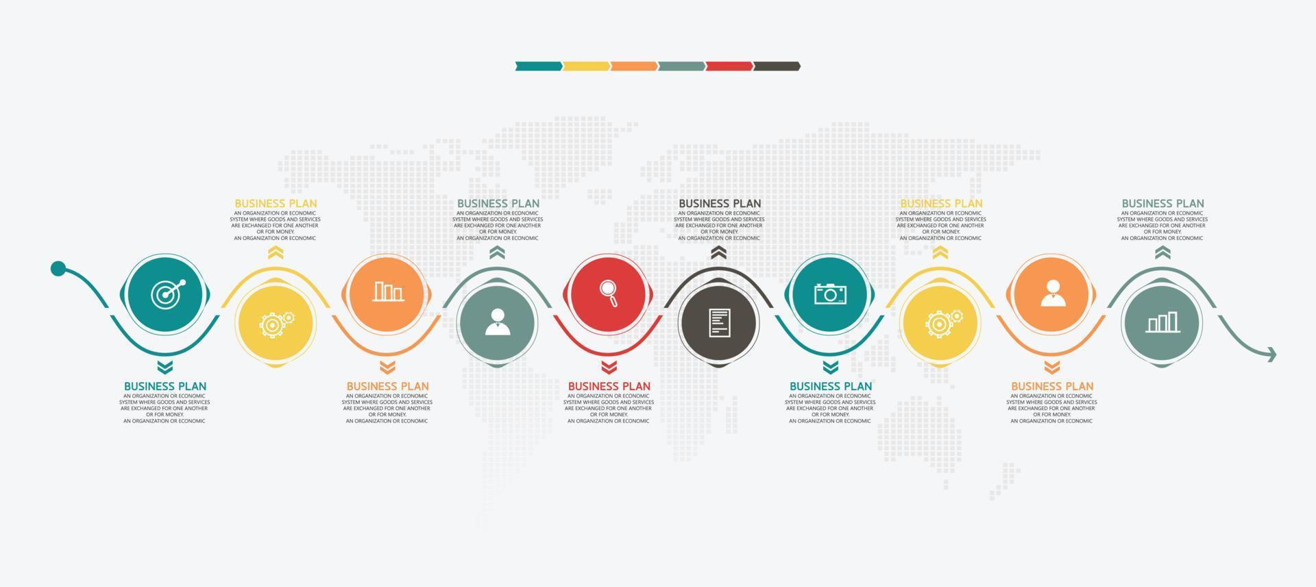 zeitachse infografik vorlage präsentation geschäftsidee mit symbolen, optionen oder schritten. Infografiken für Geschäftsideen können für Datengrafiken, Flussdiagramme, Websites, Banner verwendet werden. vektor