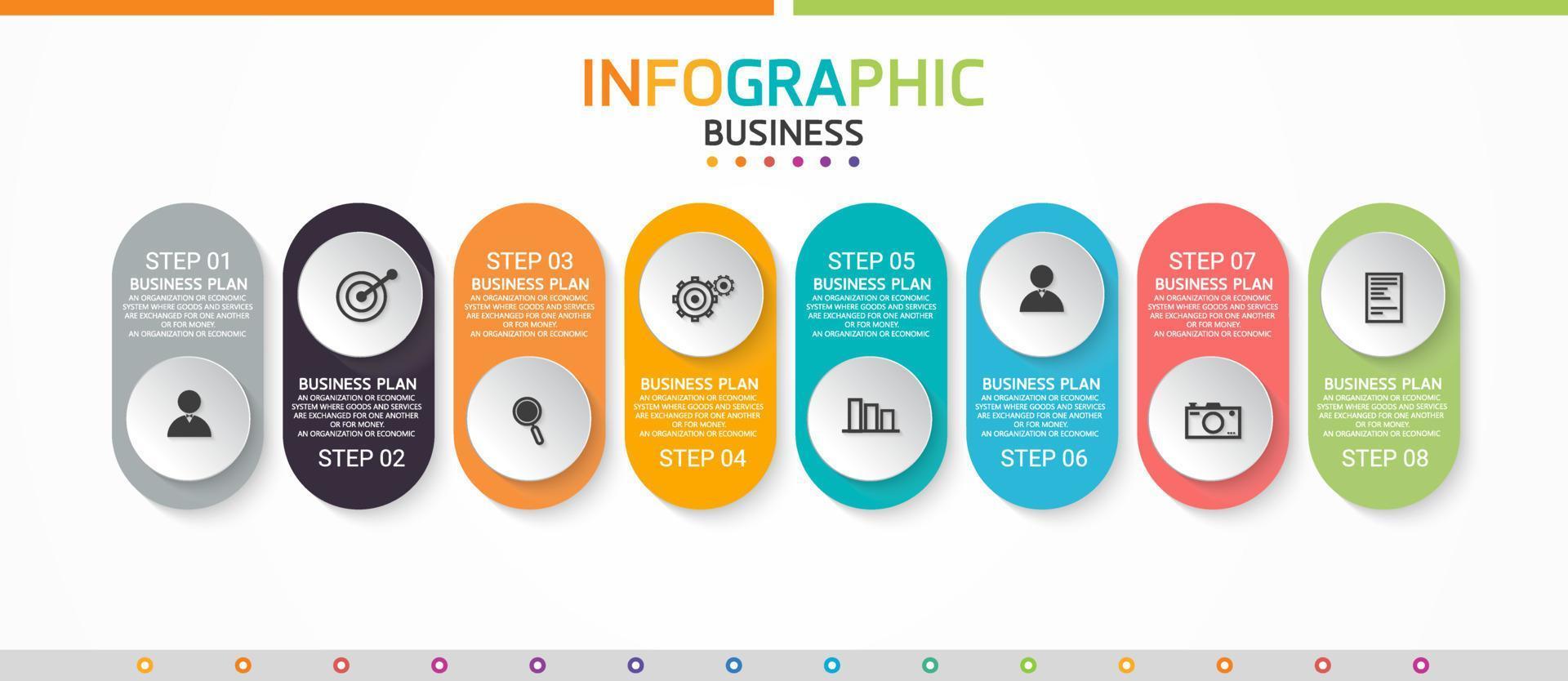 zeitachse infografik vorlage präsentation geschäftsidee mit symbolen, optionen oder schritten. Infografiken für Geschäftsideen können für Datengrafiken, Flussdiagramme, Websites, Banner verwendet werden. vektor