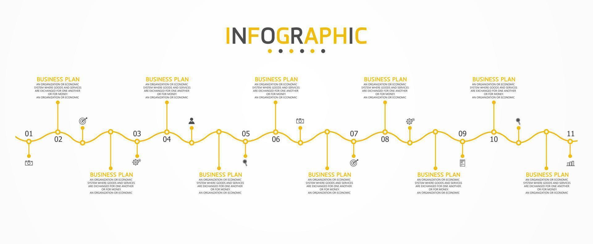 tidslinje infographic mall presentation affärsidé med ikoner, alternativ eller steg. infografik för affärsidéer kan användas för datagrafik, flödesscheman, webbplatser, banners. vektor