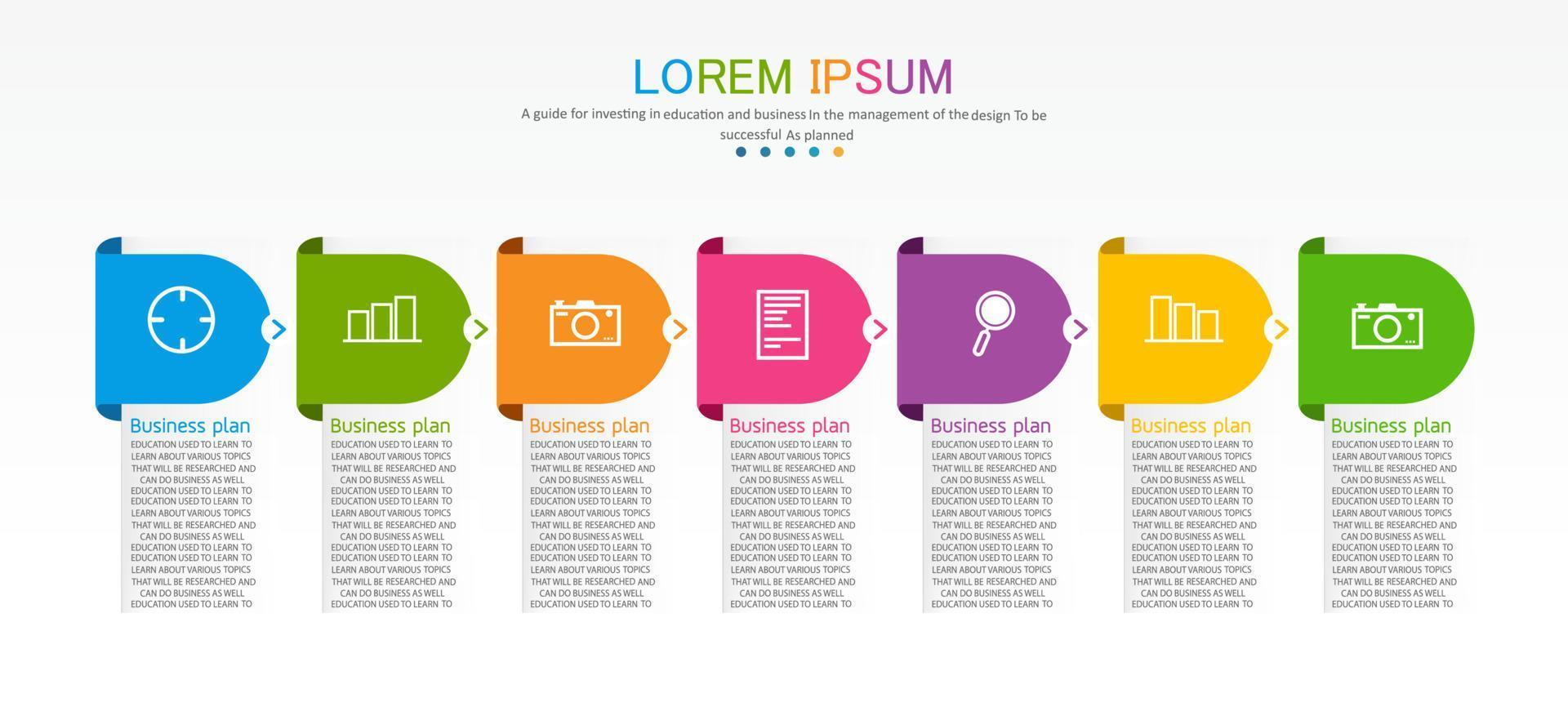 zeitachse infografik vorlage präsentation geschäftsidee mit symbolen, optionen oder schritten. Infografiken für Geschäftsideen können für Datengrafiken, Flussdiagramme, Websites, Banner verwendet werden. vektor