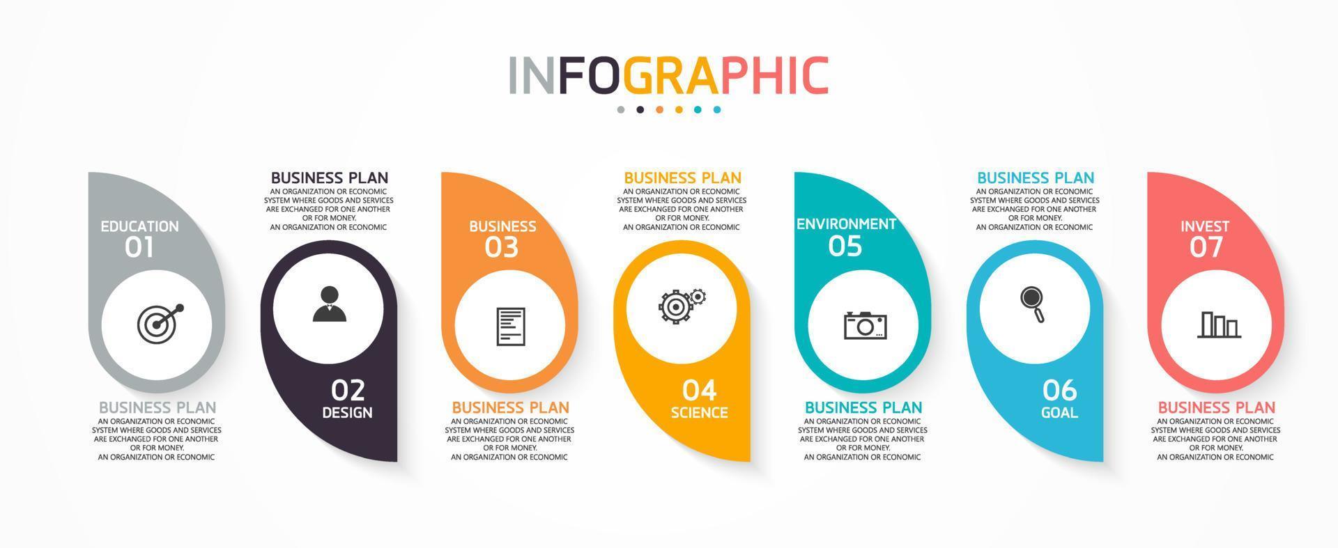 zeitachse infografik vorlage präsentation geschäftsidee mit symbolen, optionen oder schritten. Infografiken für Geschäftsideen können für Datengrafiken, Flussdiagramme, Websites, Banner verwendet werden. vektor