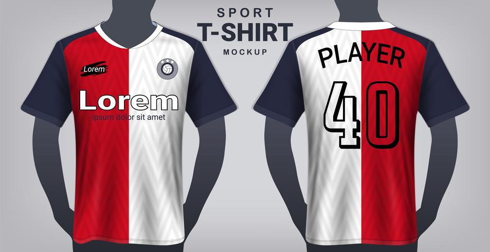 Fußball-Jersey und Sport-T-Shirt-Modell-Schablone, realistische Grafikdesign-Vorder- und Rückansicht für Fußball-Ausrüstungs-Uniformen. vektor