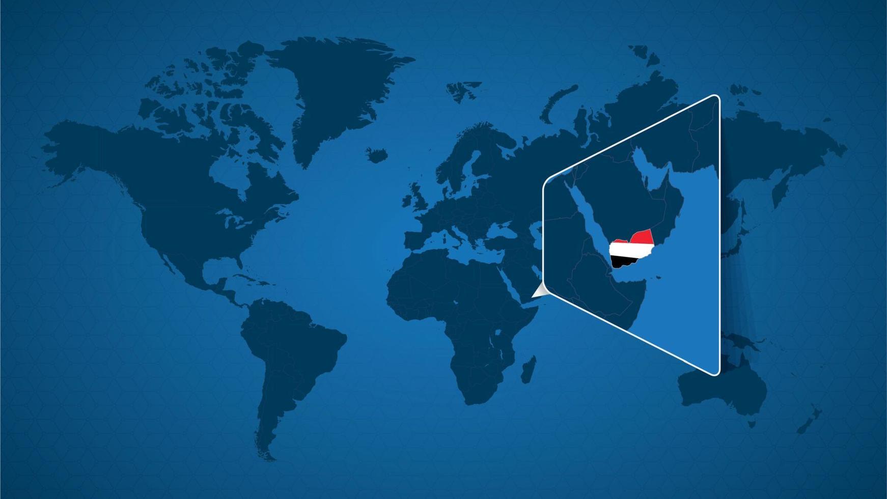 detaljerad världskarta med nålad förstorad karta över Jemen och angränsande länder. vektor