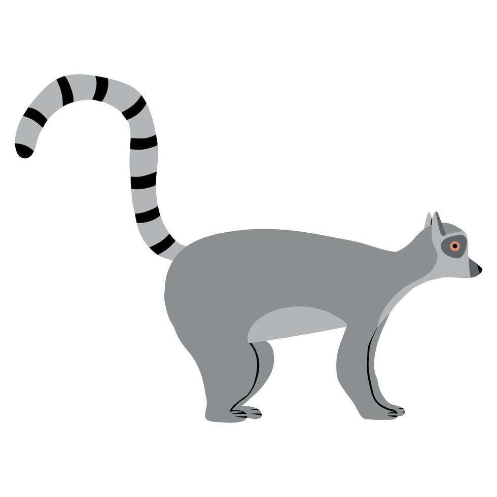 kindliche Illustration von Lemur isoliert auf weißem Hintergrund. handgezeichneter stehender Lemur im Cartoon-Stil. vektor