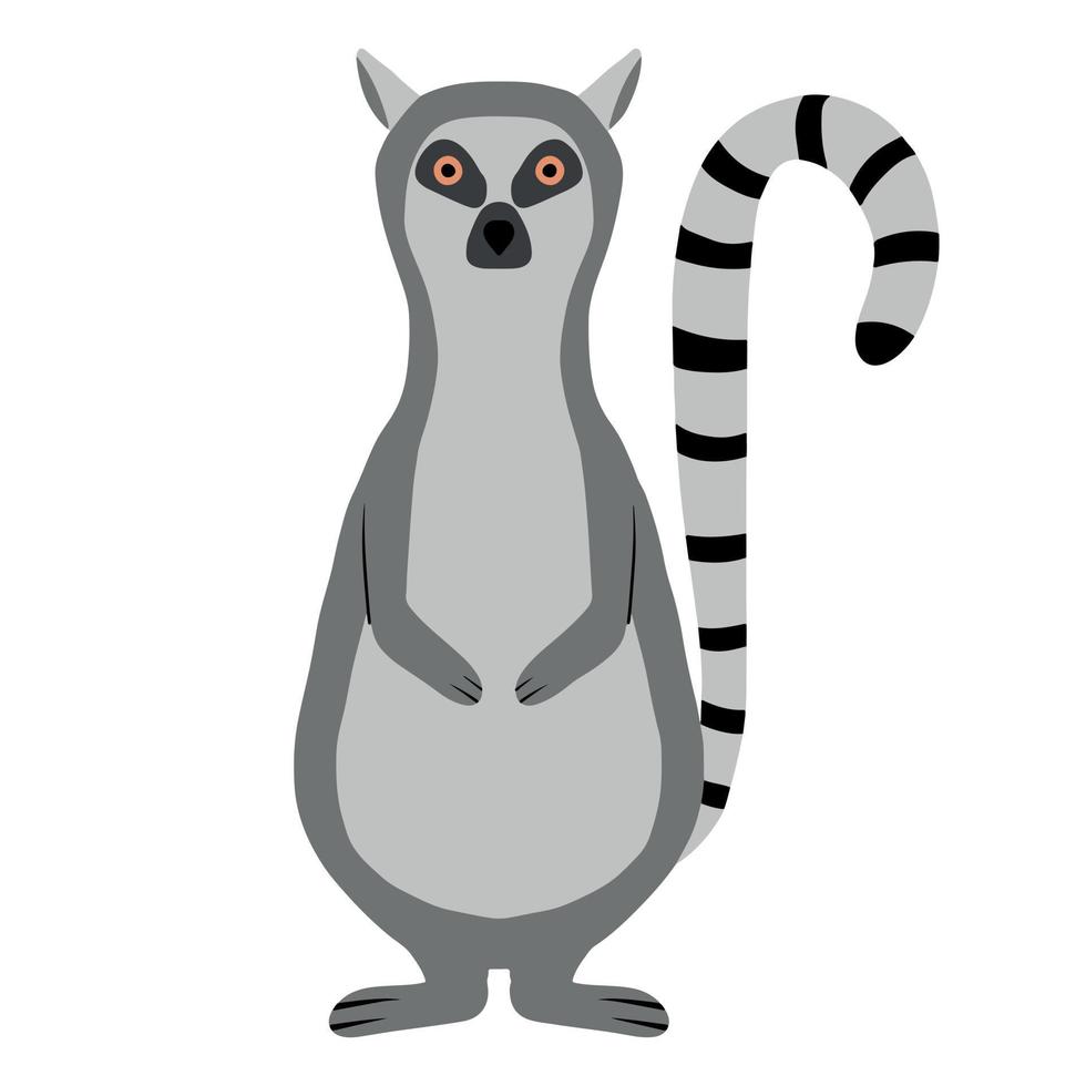 kindliche Illustration von Lemur isoliert auf weißem Hintergrund. handgezeichneter stehender Lemur im Cartoon-Stil. vektor