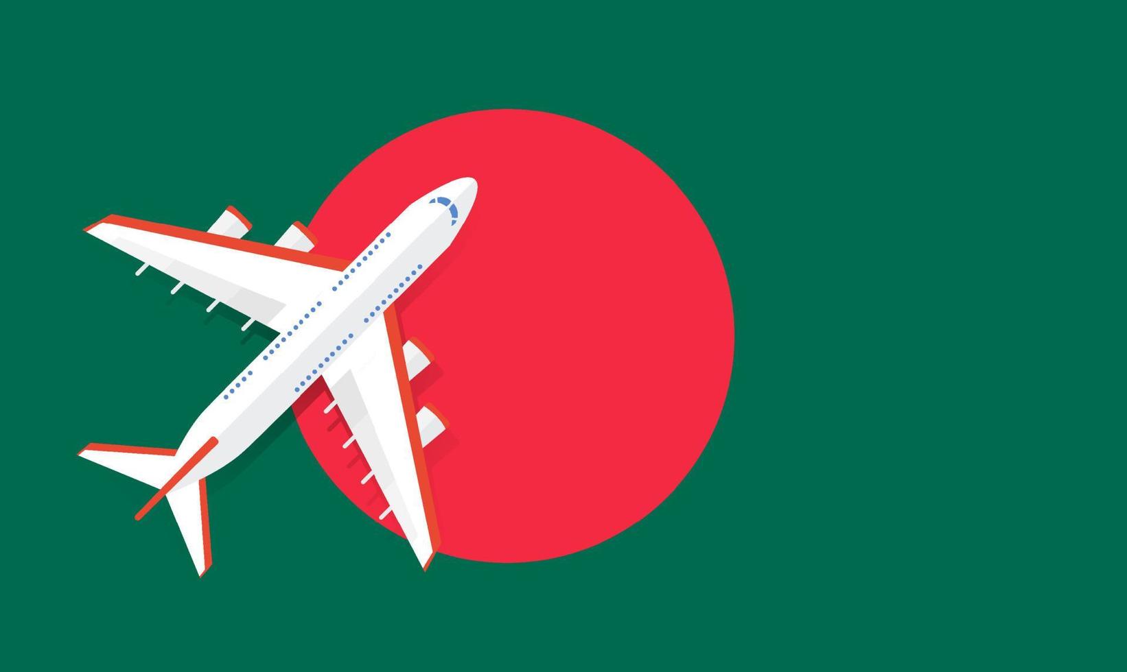 vektorillustration av ett passagerarplan som flyger över Bangladeshs flagga. begreppet turism och resor vektor