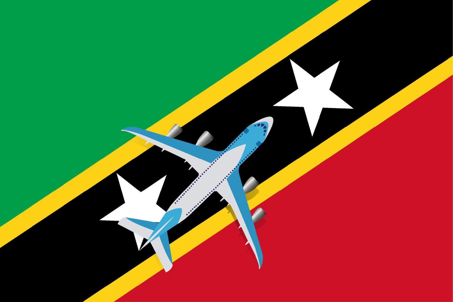 vektorillustration av ett passagerarplan som flyger över flaggan av saint kitts och nevis. begreppet turism och resor vektor