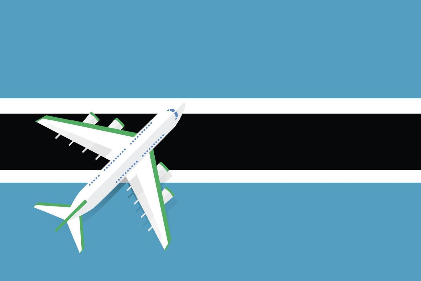 Flugzeug und Flagge von Botswana. tourismus- und reisekonzept für design vektor