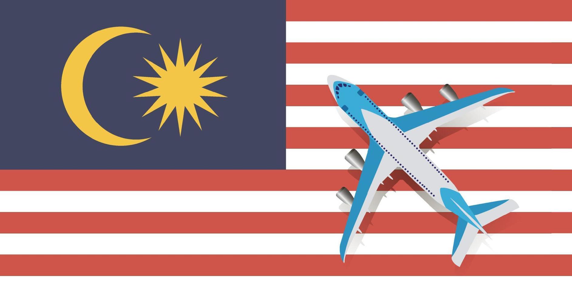 vektorillustration av ett passagerarplan som flyger över malaysias flagga. begreppet turism och resor vektor