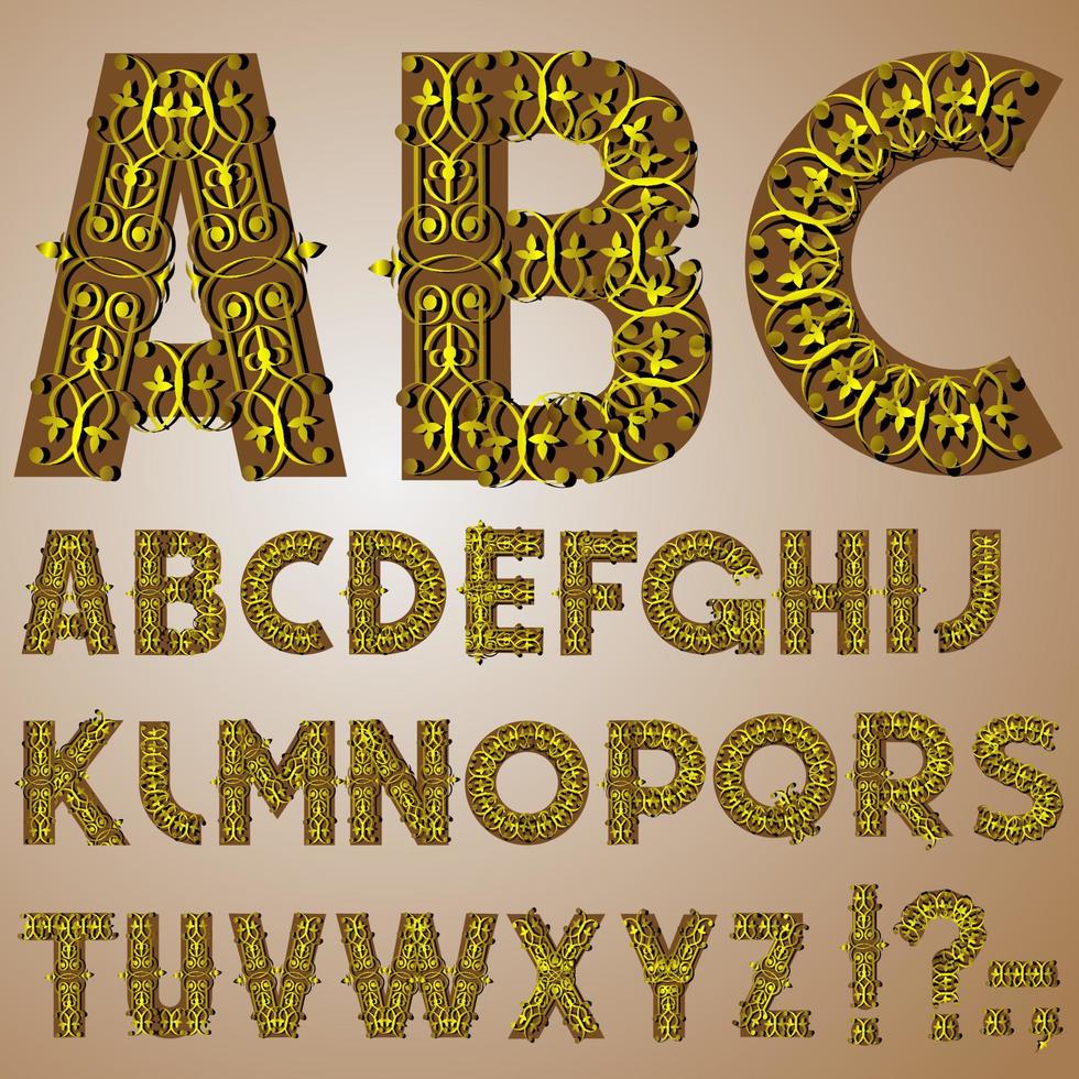 goldenes wirbelndes alphabet vektor