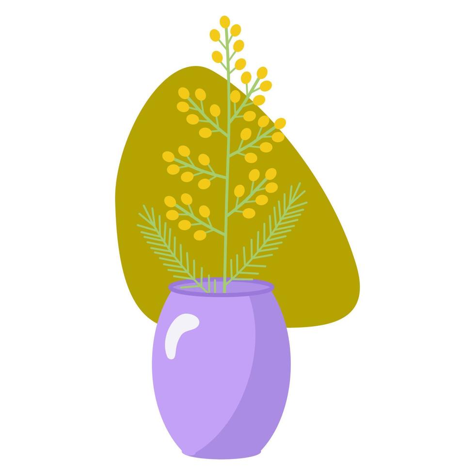 Frühlingsgelbe Mimose in einer Vase. vektorillustration für design, druck auf papier oder stoff. isoliert. vektor