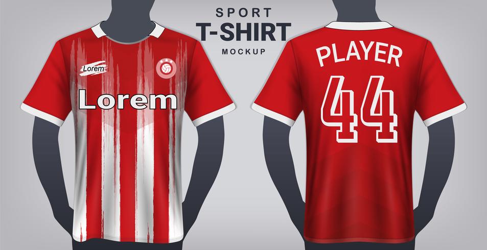 Fußball-Jersey und Sport-T-Shirt-Modell-Schablone, realistische Grafikdesign-Vorder- und Rückansicht für Fußball-Ausrüstungs-Uniformen. vektor