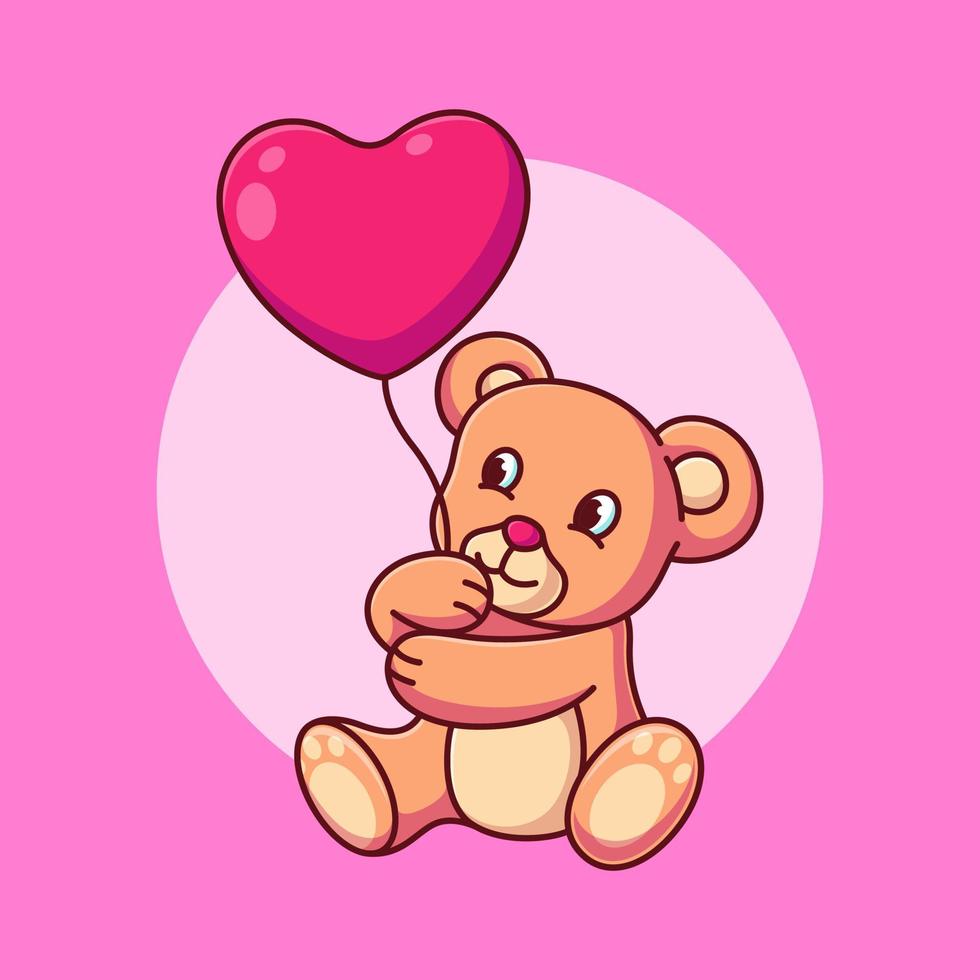 söt nallebjörn håller kärleksballong vektorillustration. alla hjärtans tecknad platt design vektor
