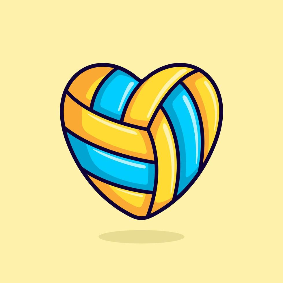 niedliche volleyballförmige liebesvektorillustration. liebe volleyball-karikaturillustration vektor