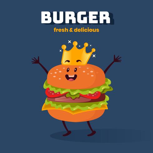 Niedlicher König Cartoon Hamburger Kawaii Characters Illustration vektor