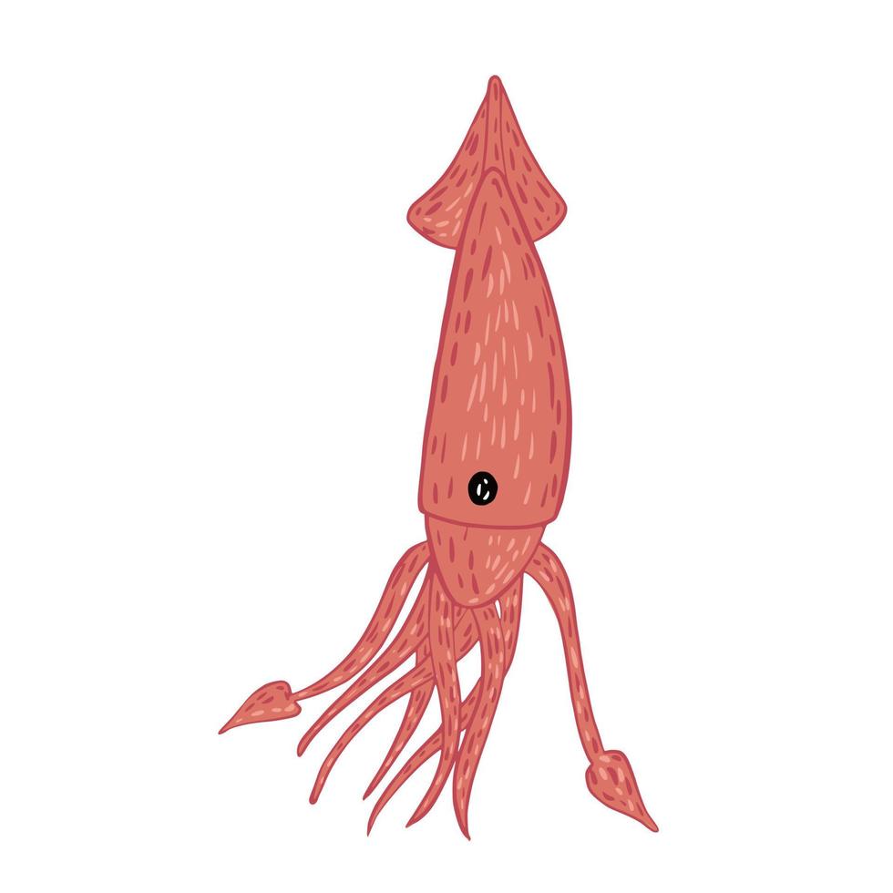 bläckfisk i profil isolerad på vit bakgrund. tecknade söta karaktärer handritad design. vektor
