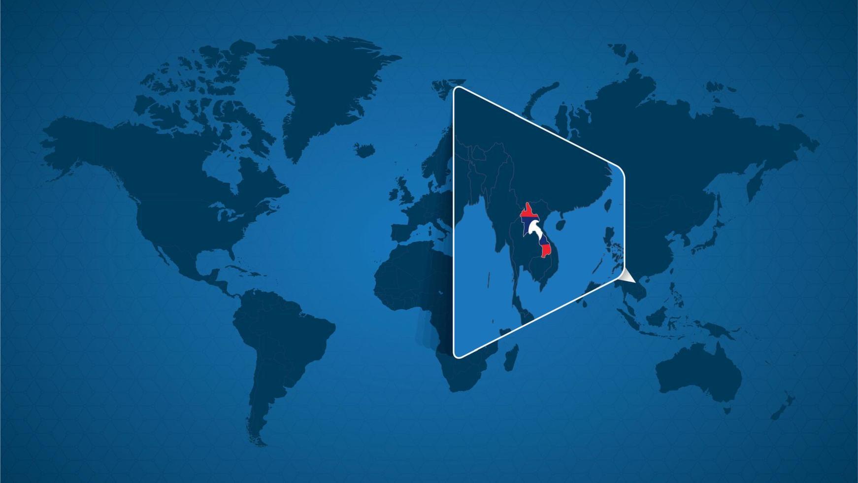 Detaillierte Weltkarte mit angehefteter vergrößerter Karte von Laos und den Nachbarländern. vektor