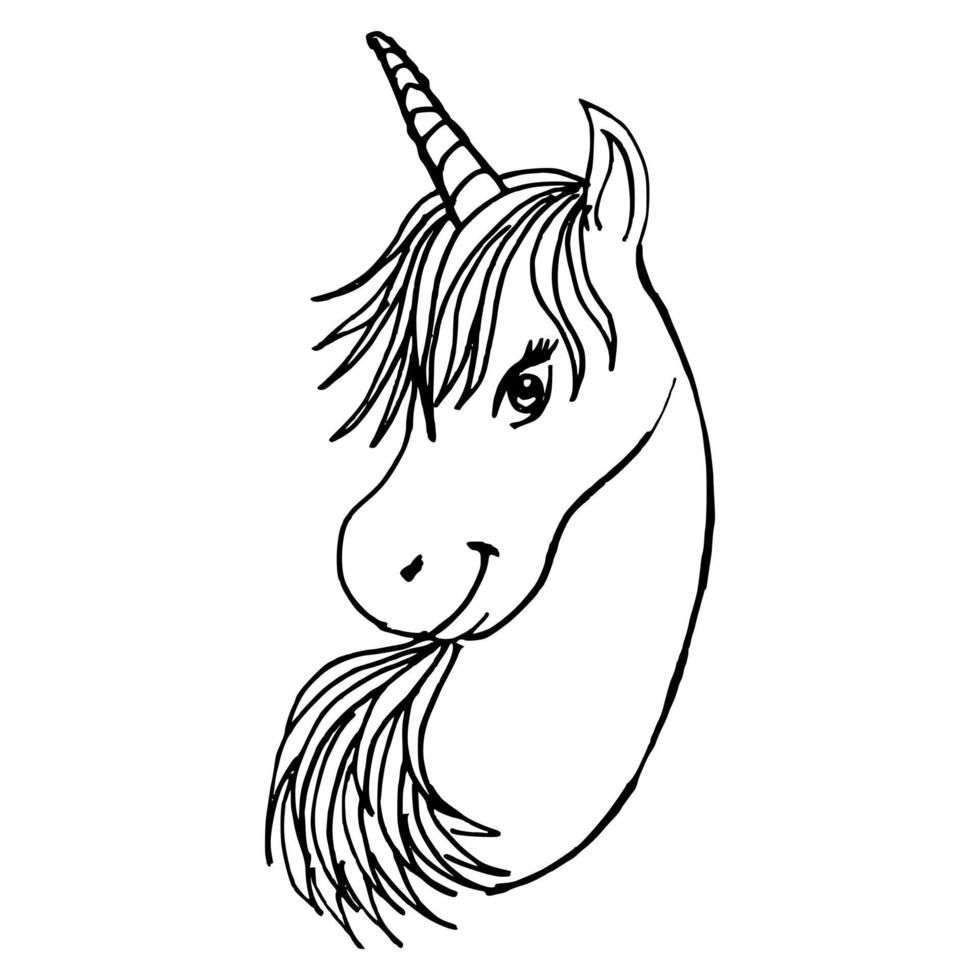 doodle stil illustration handritad av enhörning isolerad på vit bakgrund vektor