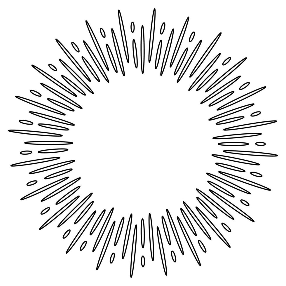 Starburst, Sunburst handgezeichnet. gestaltungselement feuerwerk schwarze strahlen. Komischer Explosionseffekt. strahlende, radiale Linien. vektor