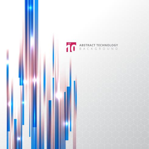Abstrakt teknologi blå och röd färg raka linjer med lazer belysningseffekt på hexagon mönster bakgrund. vektor