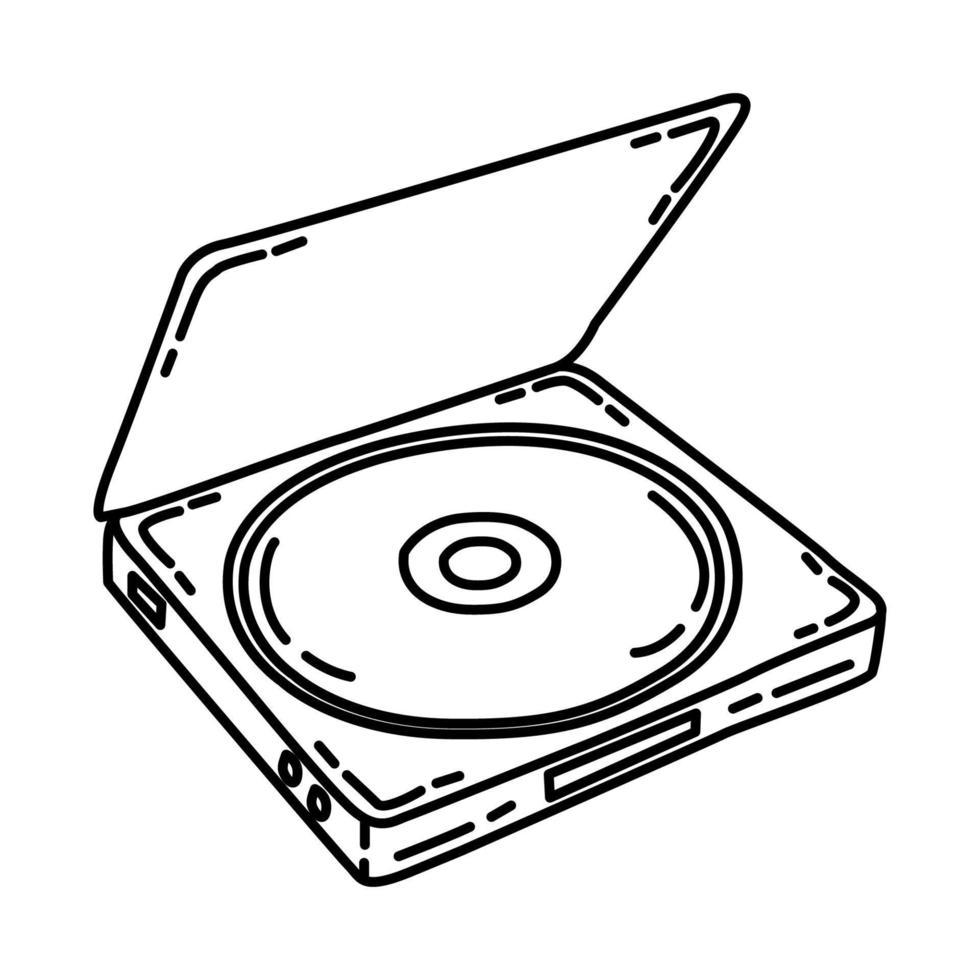 Symbol für tragbaren CD-Player. Gekritzel handgezeichnet oder Umriss-Icon-Stil. vektor