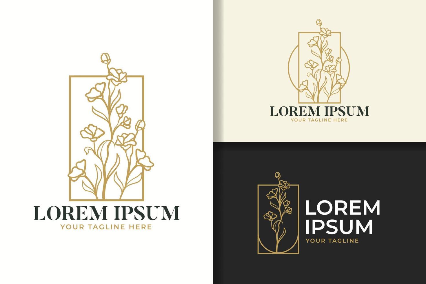 blommor linjekonst vintage logotyp formgivningsmall vektor