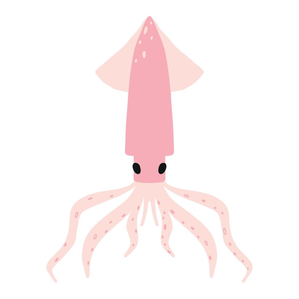 barns illustration av rosa bläckfisk isolerad på vit bakgrund. handritade bläckfisk i tecknad stil. vektor