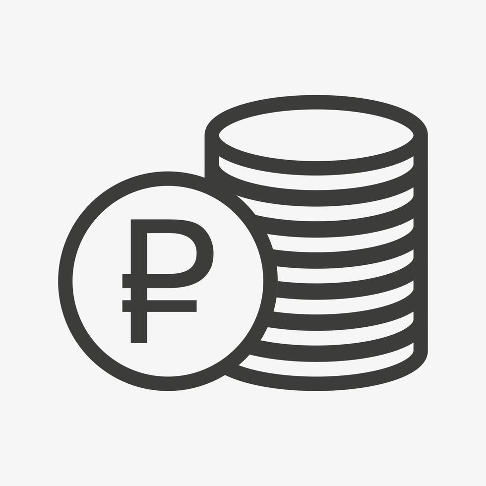 rubel ikon. pengar kontur vektor illustration. hög med mynt ikonen isolerad på vit bakgrund. staplade kontanter. symbol för rysk valuta.