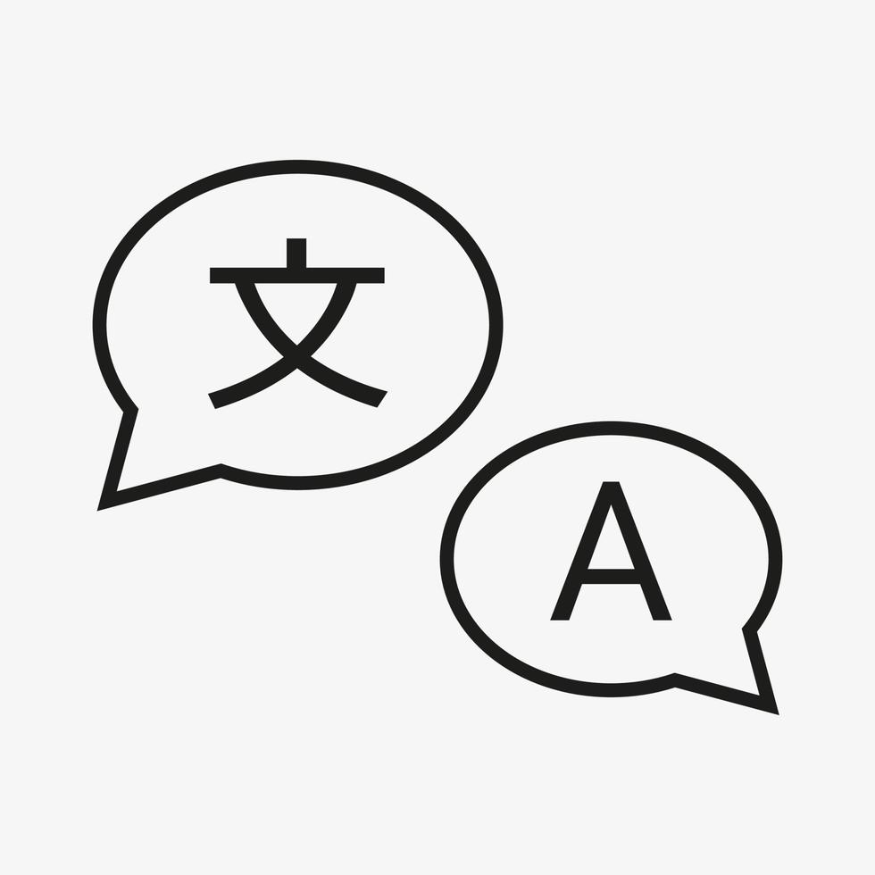 Übersetzersymbol, Logo. Übersetzen Sie das Symbol, das auf weißem Hintergrund lokalisiert wird. Symbolvektor für die Sprachübersetzung. Umrissvektorzeichen vektor