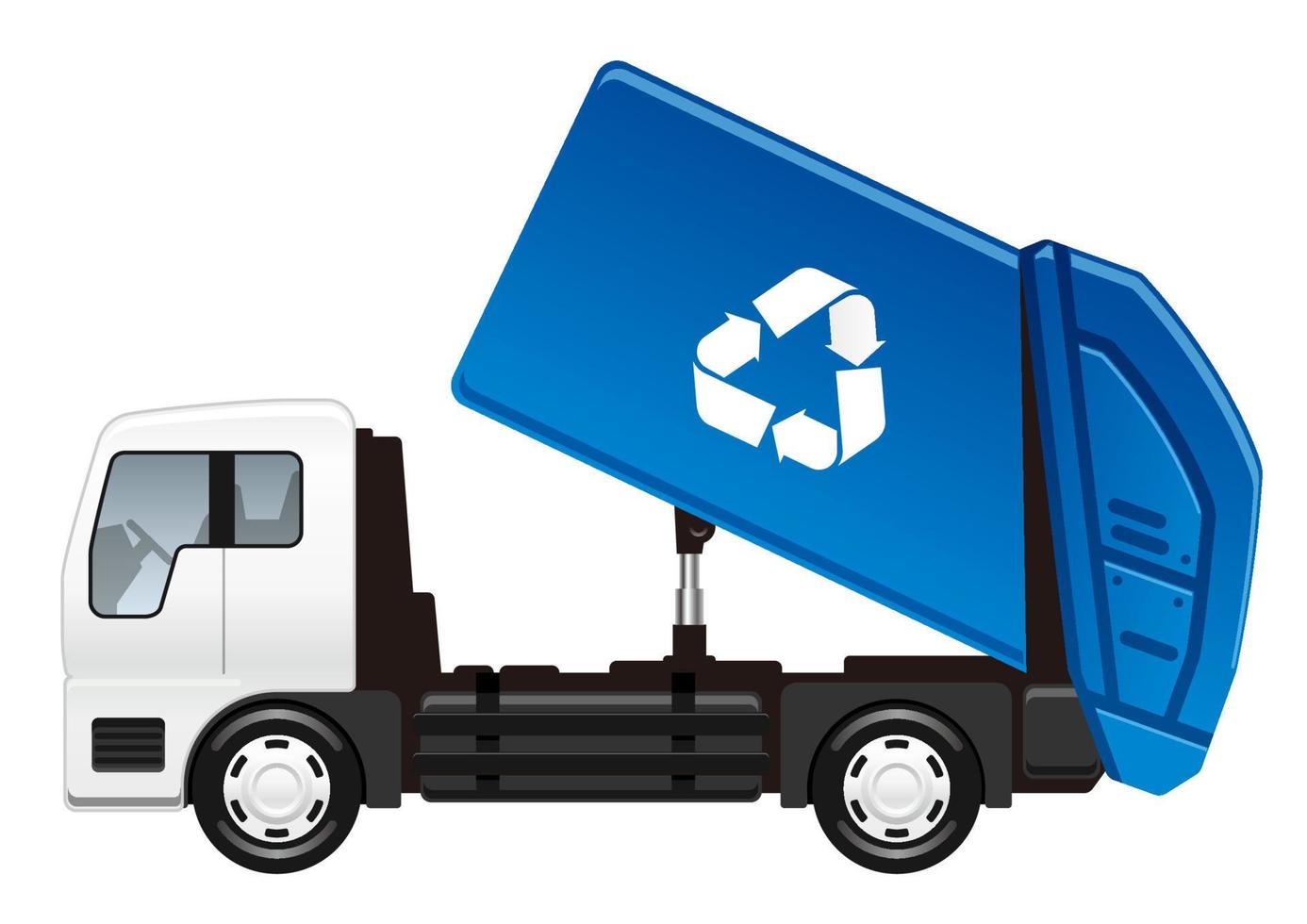 vektor återvinning lastbil lossning isolerad på en vit bakgrund.