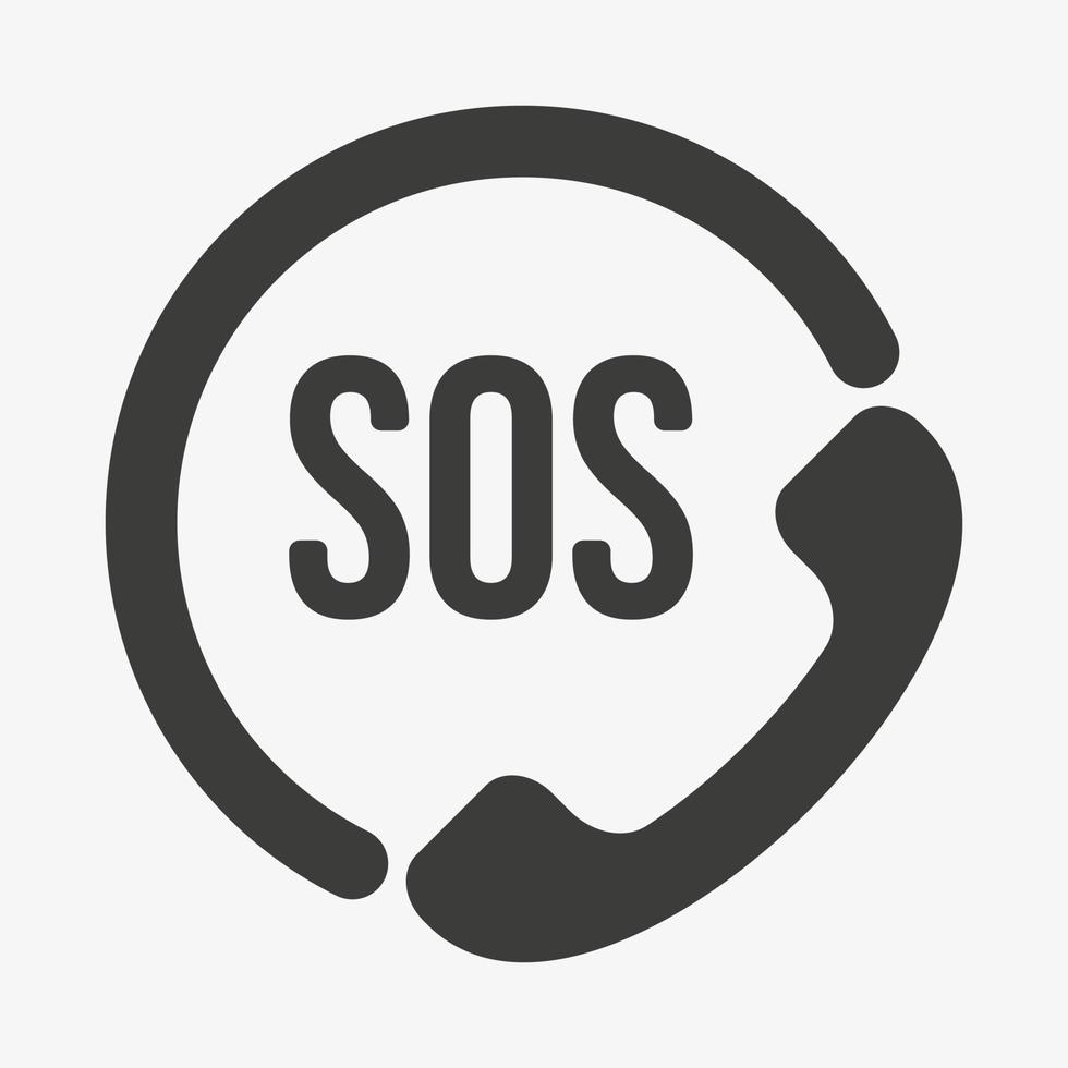 SOS-Vektorsymbol. Kreis SOS-Symbol mit Telefon isoliert auf weißem Hintergrund. vektor