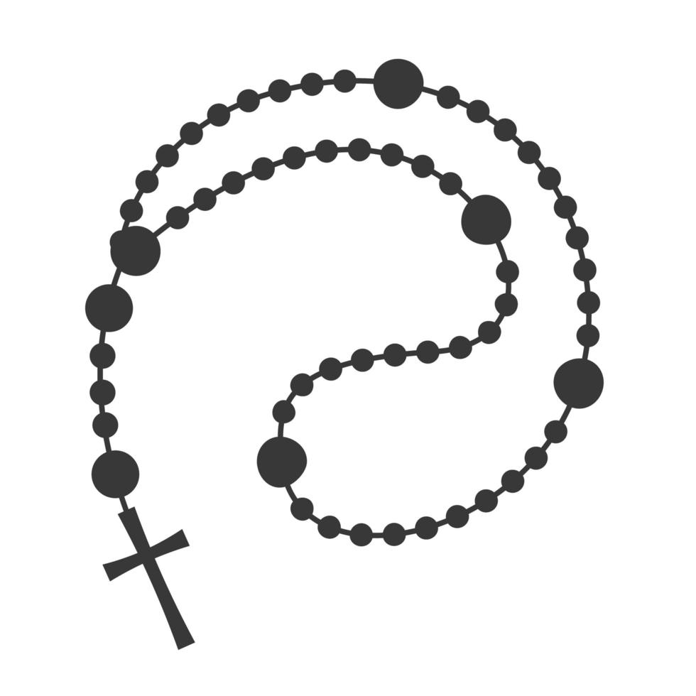 Rosenkranz-Perlen-Silhouette. Gebetsschmuck für die Meditation. Katholischer Rosenkranz mit einem Kreuz. Religionssymbol. Vektor-Illustration. vektor