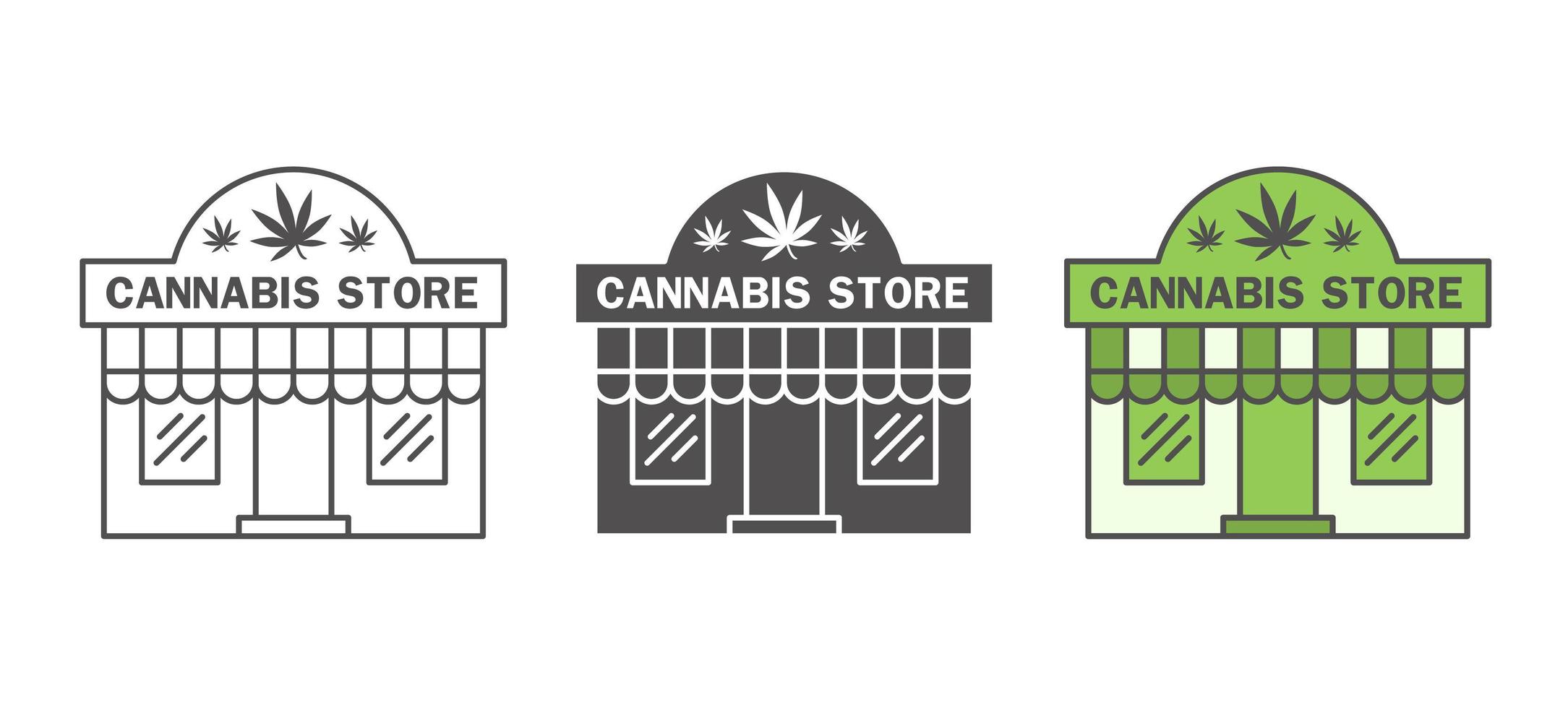 Cannabis-Shop-Icon-Set. Medizinisches Marihuana-Geschäft zum Kauf von Unkraut. skizzieren sie vorderbauillustration auf weißem hintergrund. vektor