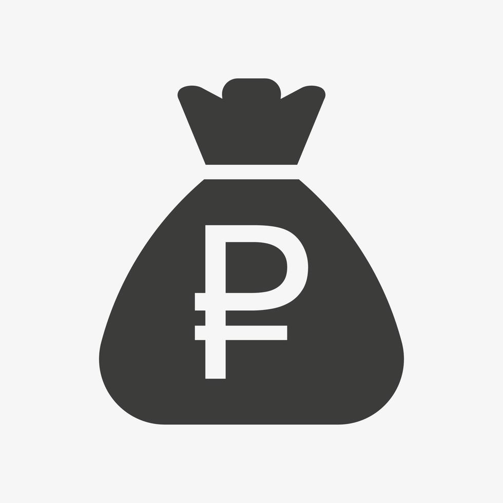 Rubel-Symbol. Geldbeutel flaches Symbol Vektor Piktogramm. Sack mit russischem Rubel isoliert auf weißem Hintergrund. russisches Währungssymbol.