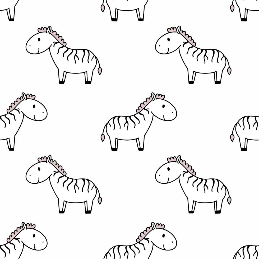 seamless mönster söt zebra. vektor doodle illustration. bakgrund för att sy barnkläder och tryck på tyg. tapeter för barnkammaren.